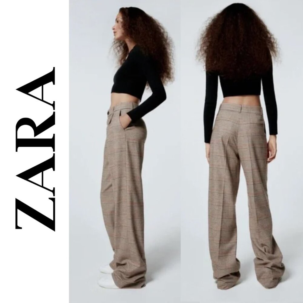Zara | Tailored High Waisted Wide Leg Plaid Trousers | XS